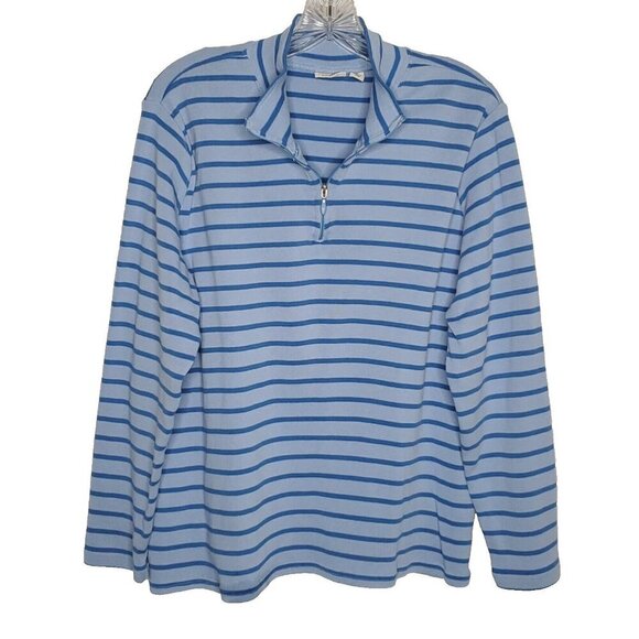 LL Bean Womens 1/4 Zip Pullover Shirt 3X Blue Stripe Mock Neck Long Sleeve - Picture 1 of 6
